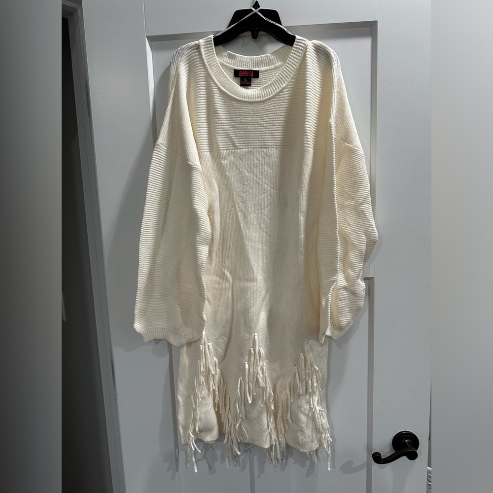 Cream color, fringe sweater dress